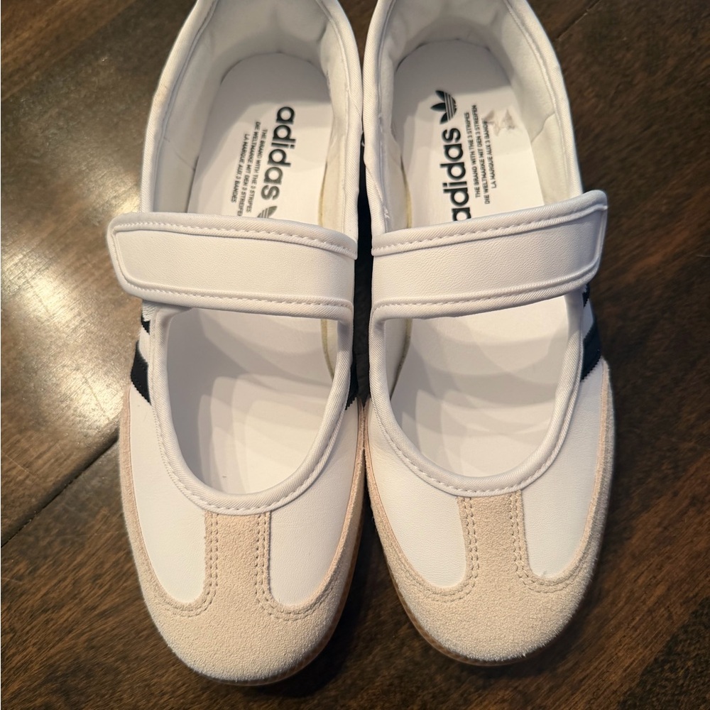 Adidas White and Tan Strap Sambas